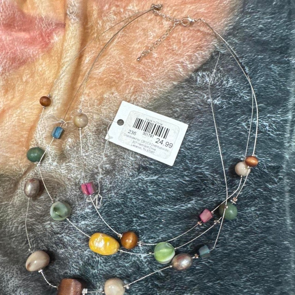 Multi Strand Floating Bead Necklace Colorful Earthy Tones NWT